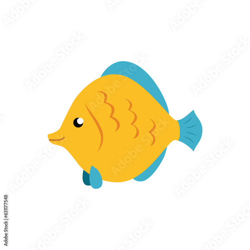 Fish icon. Cute cartoon illustration of a little coral fish isolated on a white background. Vector 10 EPS.