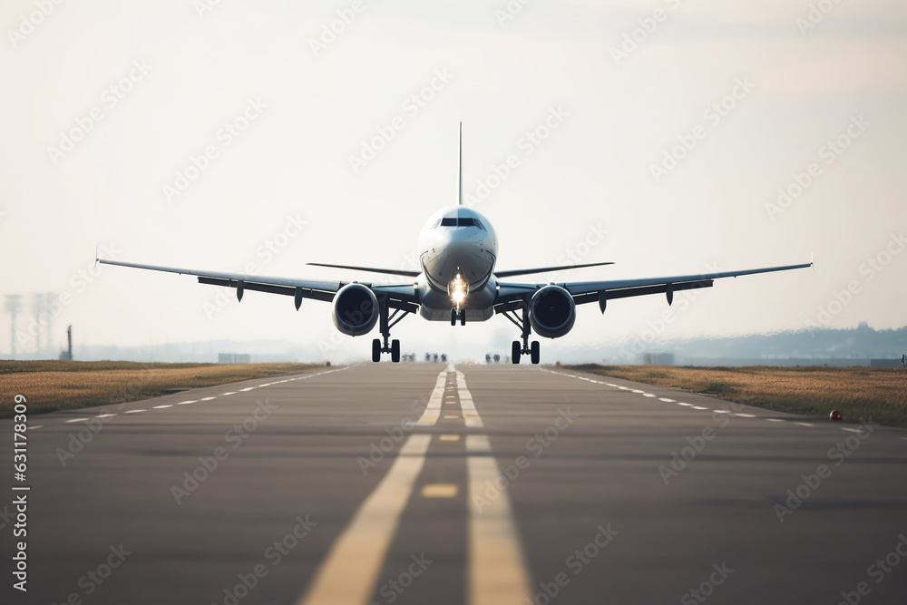 Airplane taking off from the airport. Generative AI. Airplane taking off from the airport. Generative AI.