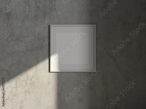 Square Art Frame Mockup with passepartout on concrete wall, 3d rendering