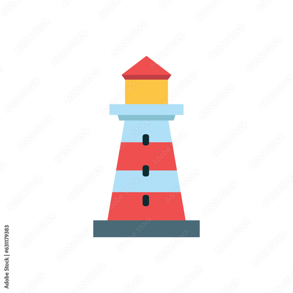 Lighthouse icon. Cute flat illustration isolated on a white background. Summer vacation concept. Vector 10 EPS. Lighthouse icon. Cute flat illustration isolated on a white background. Summer vacation concept. Vector 10 EPS.