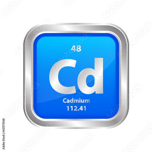 Icon structure cadmium (Cd) number chemical element square blue line silver. Periodic table. Sign with atomic number. Study in science for education. 3D vector illustration.	