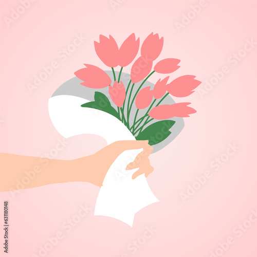 boquet of lily flowers flat vector illustration