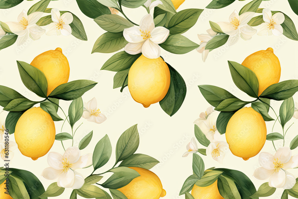 Seamless Watercolor Painting, Lemon. Seamless Watercolor Painting, Lemon.