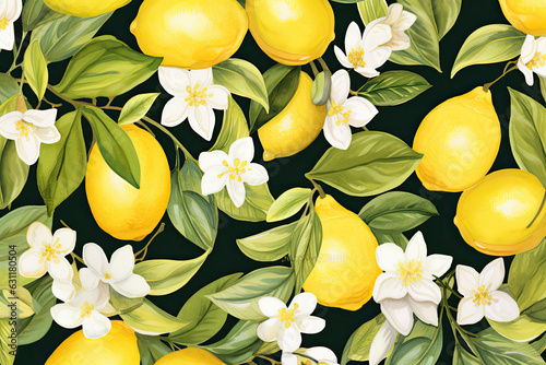 Seamless Watercolor Painting, Lemon.
