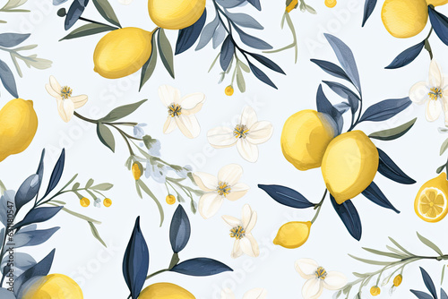 Seamless Watercolor Painting, Lemon.