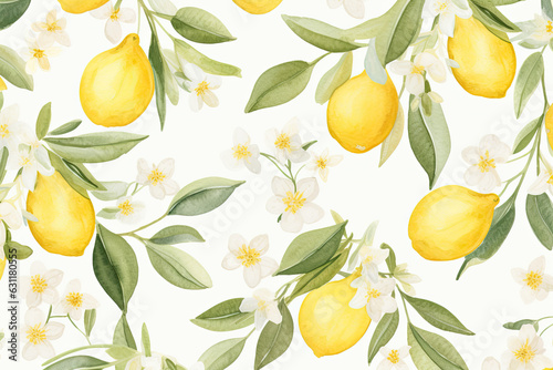 Seamless Watercolor Painting, Lemon.