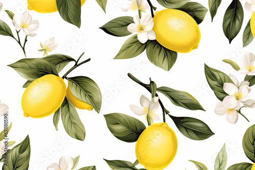 Seamless Watercolor Painting, Lemon.