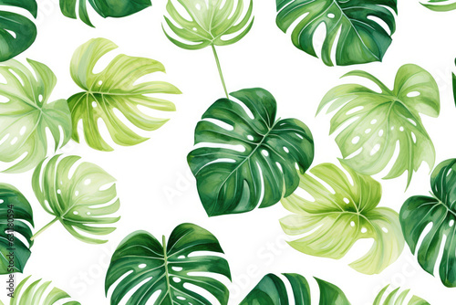 Seamless Watercolor floral pattern, Monstera.