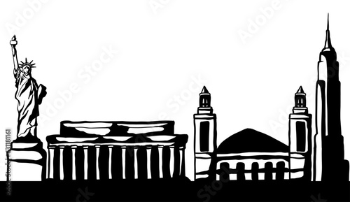 United States of America landmarks drawings, vector illustration.