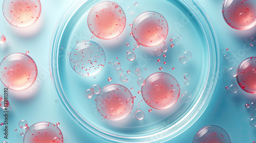 Abstract laboratory petri dishes with serum. Minimalistic style.