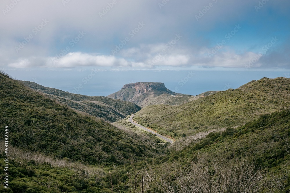 Scenic roads winding along the hills near the ocean, La Gomera, Spain, Canary Islands