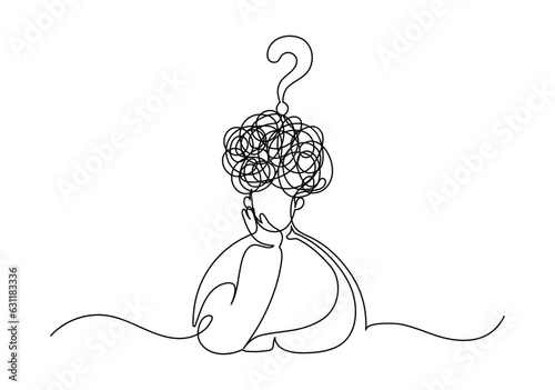Man with question mark. Continuous line drawing.