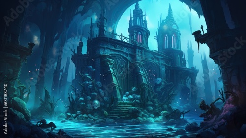 Coral City Ruins  Illustrate the remains of an ancient city submerged beneath the ocean game art