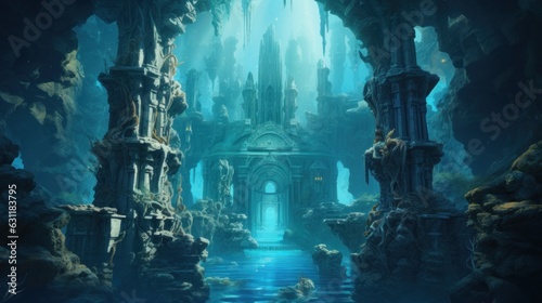 Coral City Ruins  Illustrate the remains of an ancient city submerged beneath the ocean game art