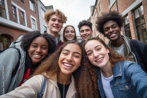 Group of high school students taking a selfie after school