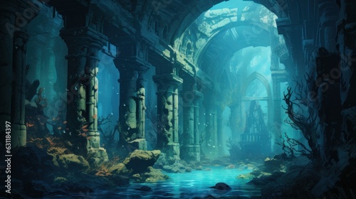 Coral City Ruins  Illustrate the remains of an ancient city submerged beneath the ocean game art