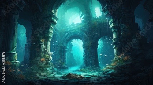 Coral City Ruins  Illustrate the remains of an ancient city submerged beneath the ocean game art
