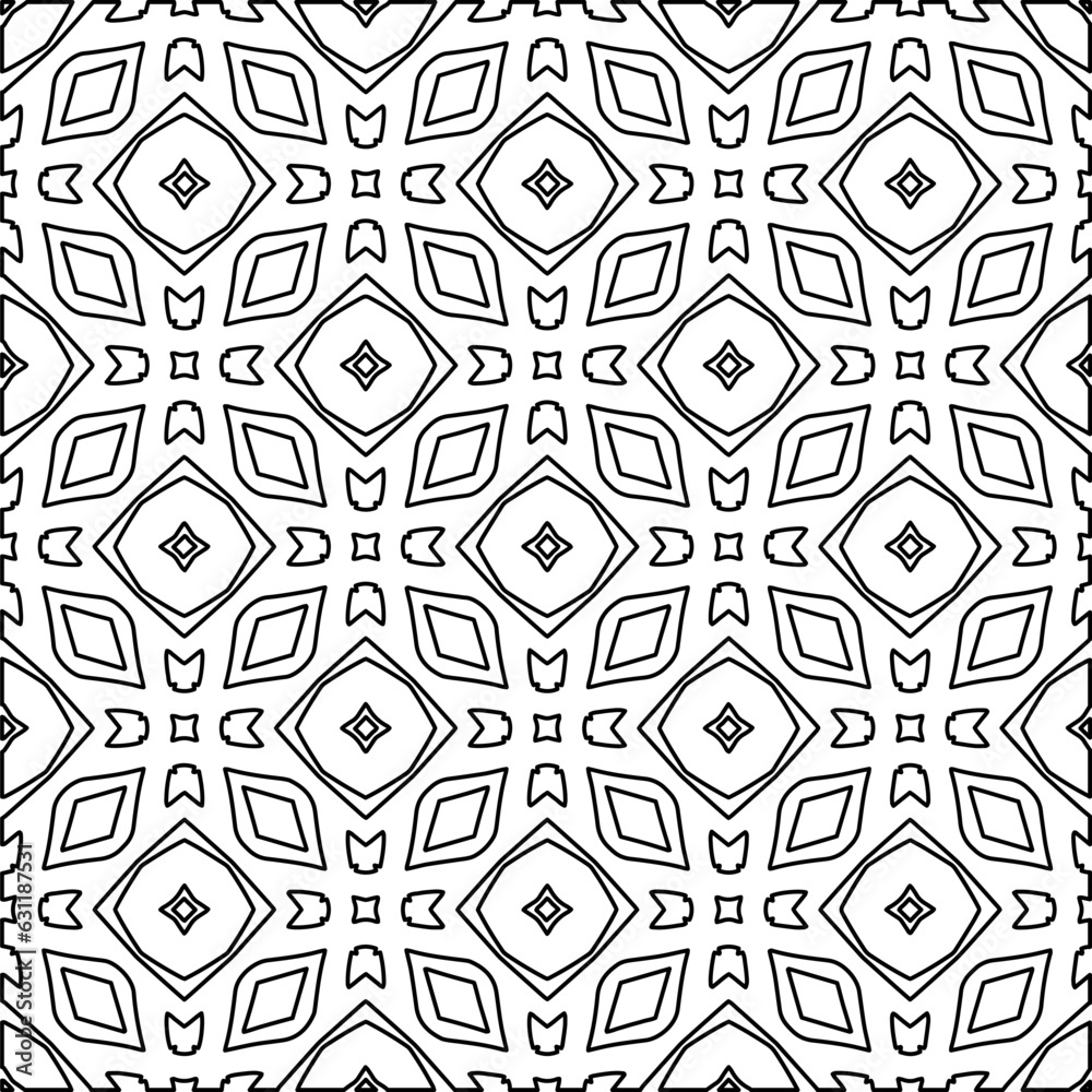 Abstract background with figures from lines. black and white pattern for web page, textures, card, poster, fabric, textile. Monochrome graphic repeating design.