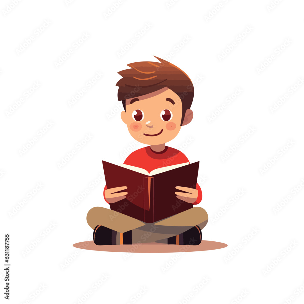 kid reading book vector flat minimalistic isolated illustration