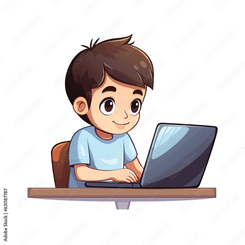 kid using laptop vector flat minimalistic isolated illustration kid using laptop vector flat minimalistic isolated illustration