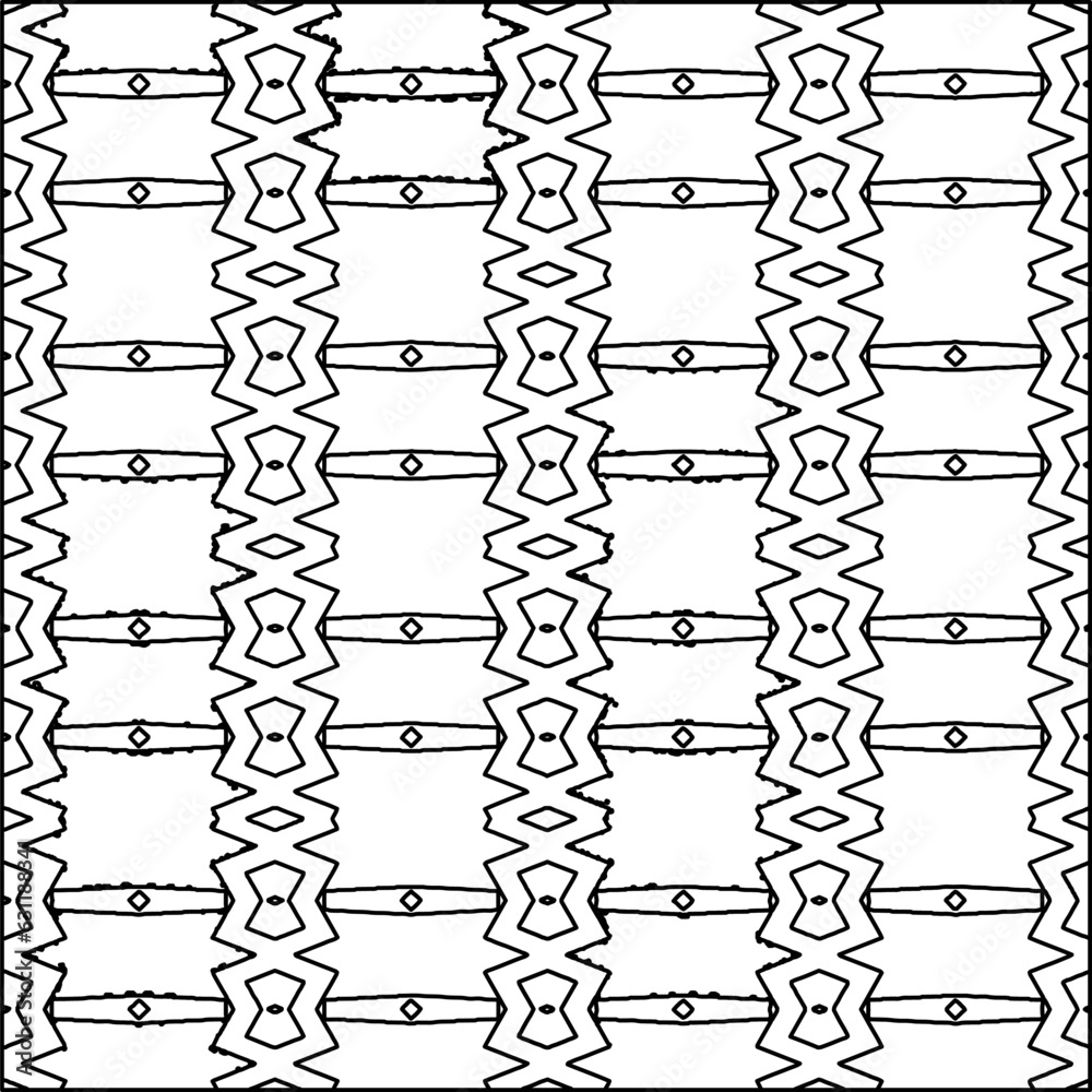 Abstract background with figures from lines. black and white pattern for web page, textures, card, poster, fabric, textile. Monochrome graphic repeating design.