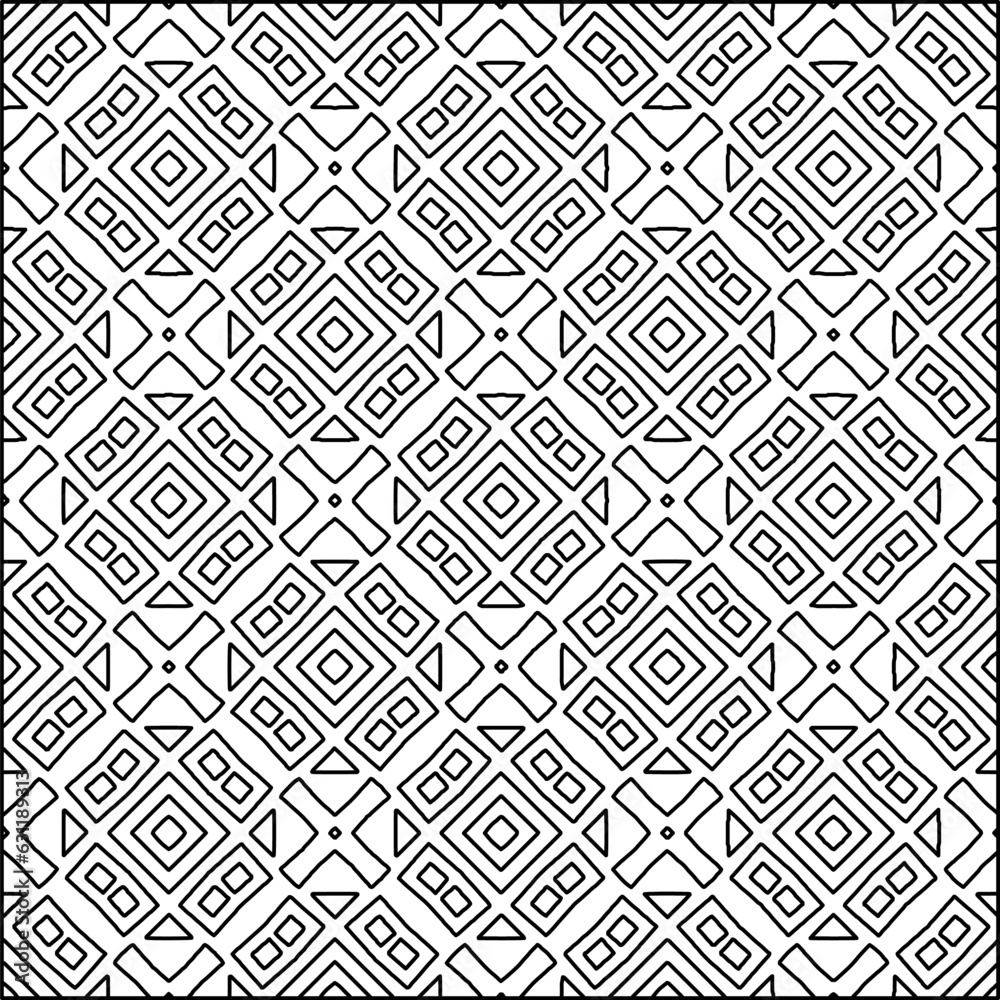 Abstract background with figures from lines. black and white pattern for web page, textures, card, poster, fabric, textile. Monochrome graphic repeating design.