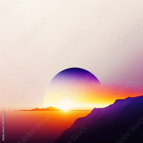 Abstract Sunrise sunset landscape psychedelic illustration. Gold purple mystery futuristic psychedelic artwork, digital painting for interior design, fashion textile fabric, wallpaper