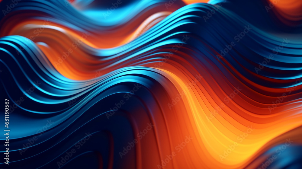 beautiful abstract background with waves of blue and orange colors. Generative Ai. 