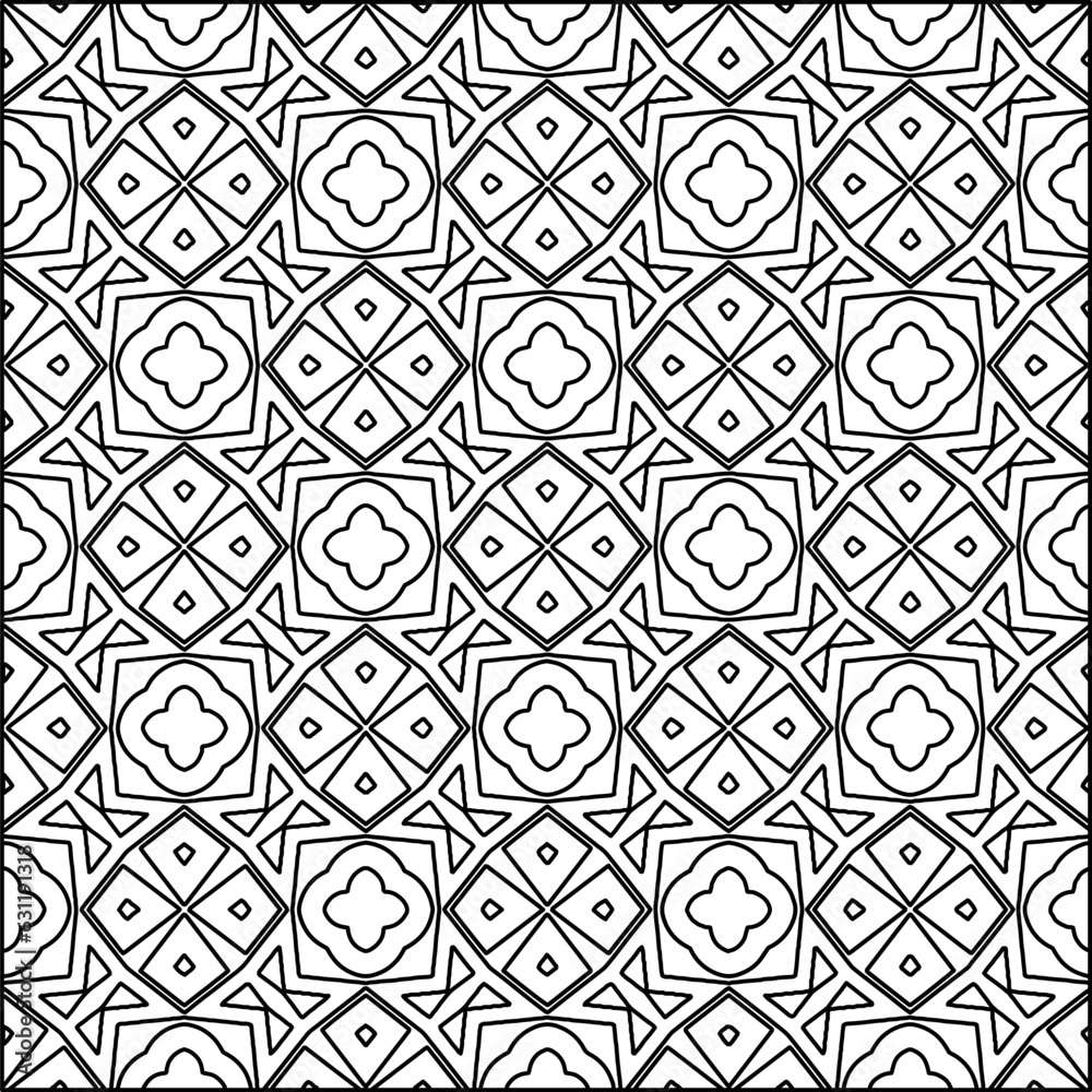 Abstract background with figures from lines. black and white pattern for web page, textures, card, poster, fabric, textile. Monochrome graphic repeating design. Abstract background with figures from lines. black and white pattern for web page, textures, card, poster, fabric, textile. Monochrome graphic repeating design.