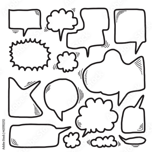 Hand drawn set of speech bubbles isolated on white background.