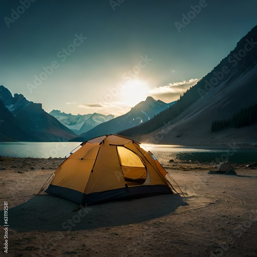 camping under the mountain generative by AI technology