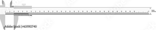 A Vernier caliper isolated on white background.. Its a visual aid to take an accurate measurement reading between two graduation markings on a linear scale by using mechanical interpolation