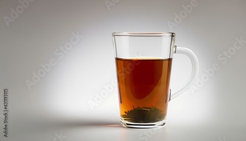 Cup of Hot Tea in Glass in Studio with Soft Gray Background photo