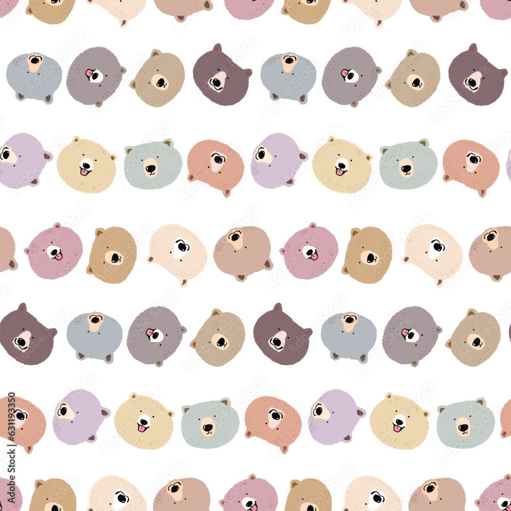 Seamless Pattern of Cartoon Bear Face Design on White Background Seamless Pattern of Cartoon Bear Face Design on White Background