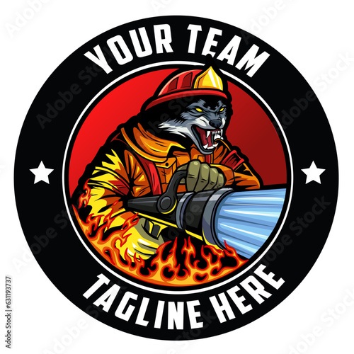 wolf firefighter mascot logo isolated