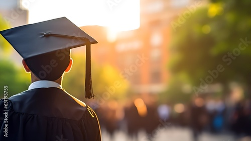 Back side of young male of graduation wearing hats during commencement success graduates of the university, Concept education congratulation.