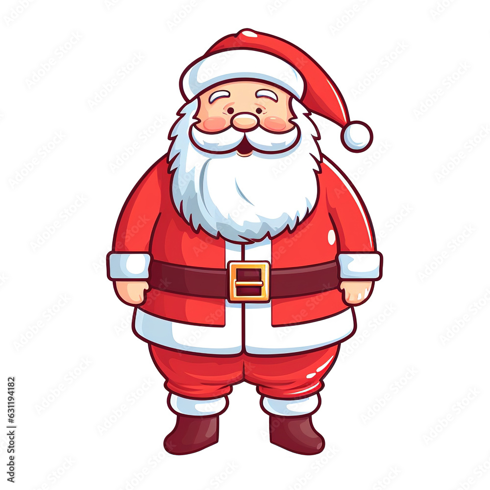 Cute Santa claus cartoon illustration on transparent background. Digital illustration generative AI.