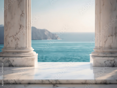 Wallpaper Mural white marble podium with ocean sky background created with Generative AI technol