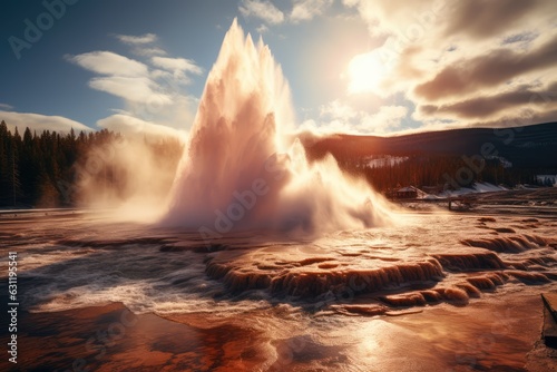 A close-up of an erupting geyser in Yellowstone National Park - AI Generated