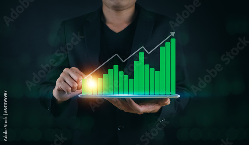 investor business planning and strategy stock market gold trading mutual fund for business growth Demonstrates the progress or success of profits achieved.