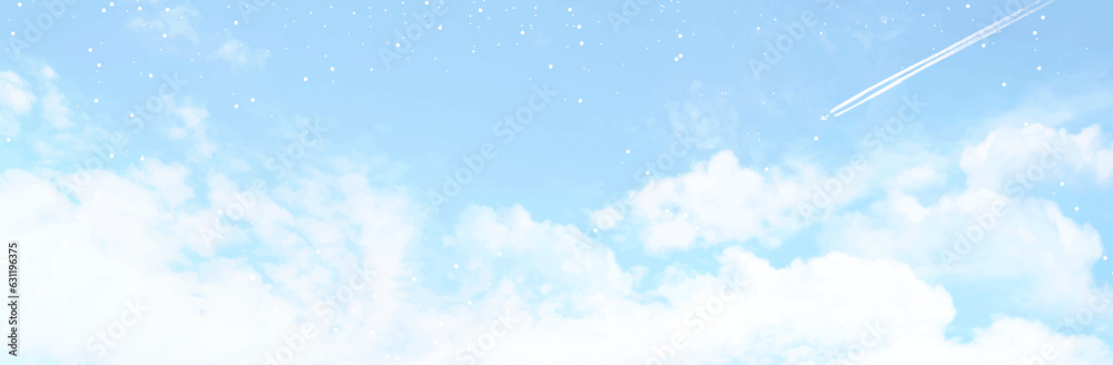 Angelic heaven clouds vector design background. Winter fairytale backdrop. Plane sky view with white stars Angelic heaven clouds vector design background. Winter fairytale backdrop. Plane sky view with white stars