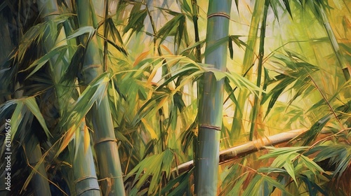  a painting of a bamboo tree in a forest of trees. generative ai
