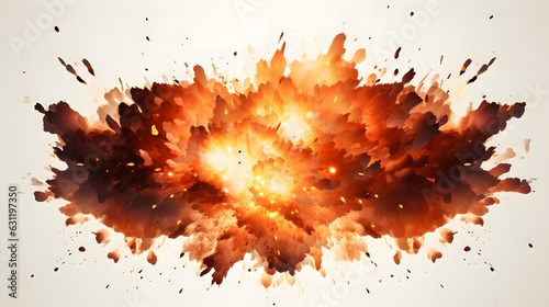Explosion of fire and smoke on white background. 3D rendering