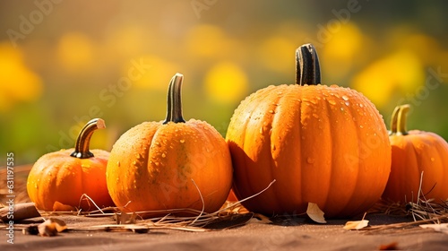 Autumn still life with pumpkins on a background of autumn leaves