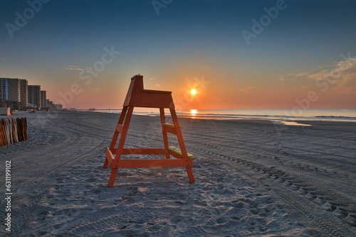 Lifeguard stand at Myrtle Beach, SC at sunrise photo
