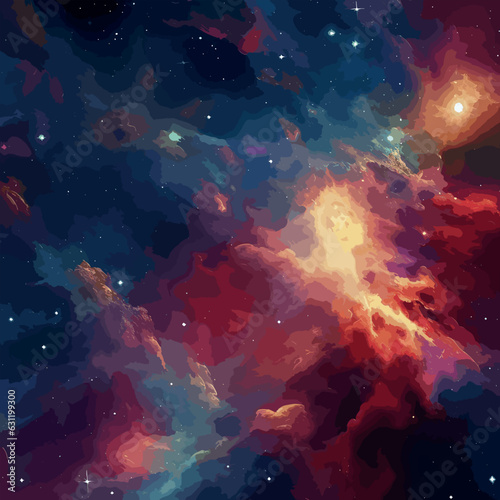 Vector space illustration. Nebula and galaxies in space. Colorful space background with stars.