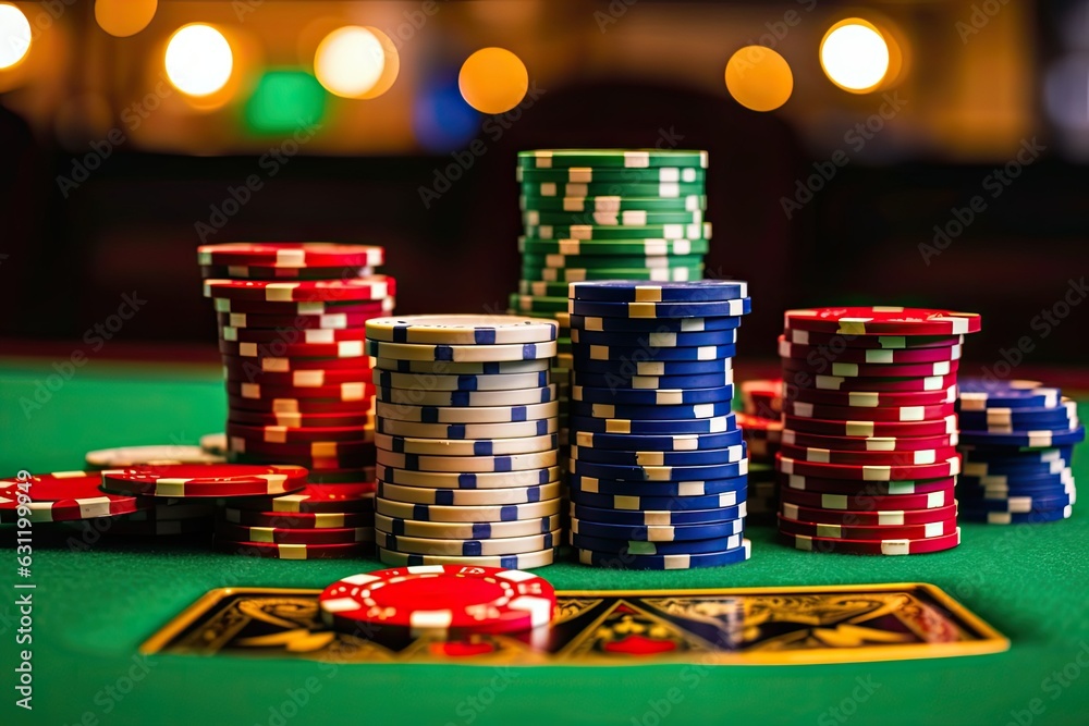 Stack of poker chips at a casino, gambling at vegas casino jackpot blackjack Stack of poker chips at a casino, gambling at vegas casino jackpot blackjack