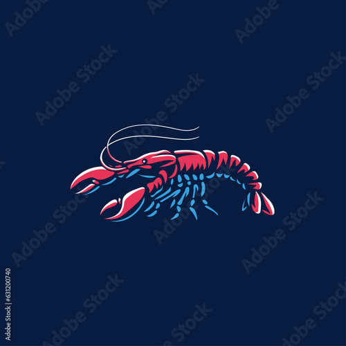 Logo illustration colorful blue and red crayfish