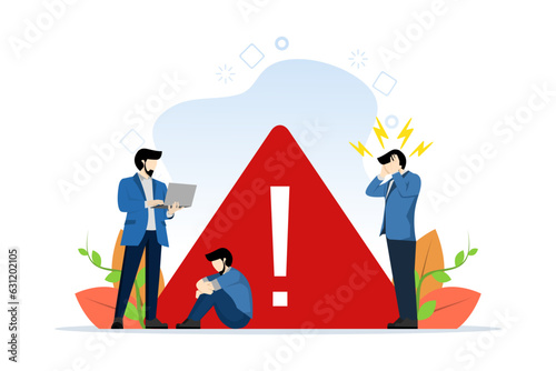 business concept, disconnection from Internet, unavailable, some people are angry, something is wrong. disconnected internet network, warning sign, flat vector illustration on a white background.