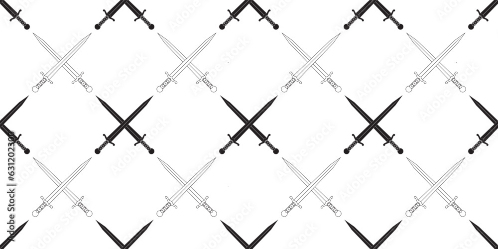 black white cross sword seamless pattern